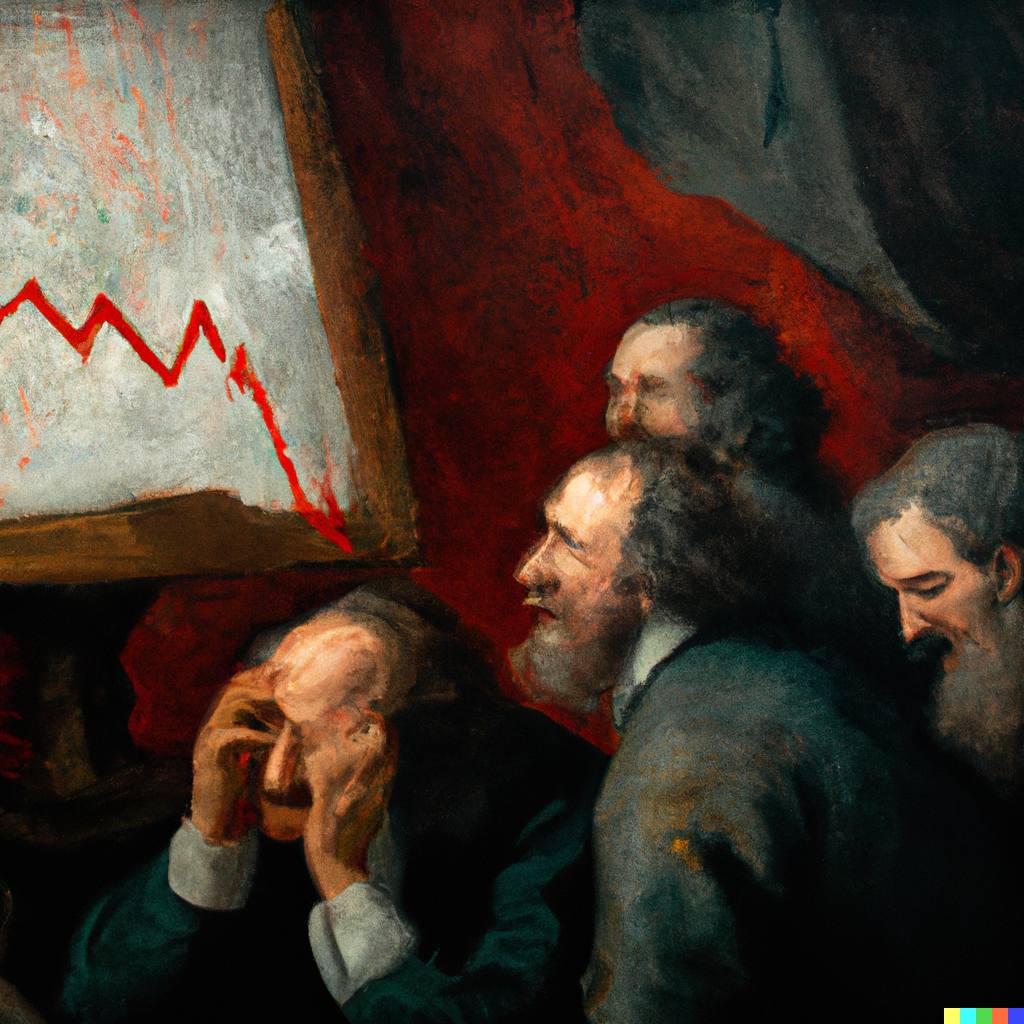 kolar_eth's tweet photo. Starting a series of generated AI pictures with the DALLE 2 model - related to crypto. The current mood:

"Rembrandt's painting depicting a scene of adult men desperately crying over a red stock graph losing 90% of the value"

#BearMarket2022 #Rembrandt #dalle2 #dalle https://t.co/x82us6C0o0