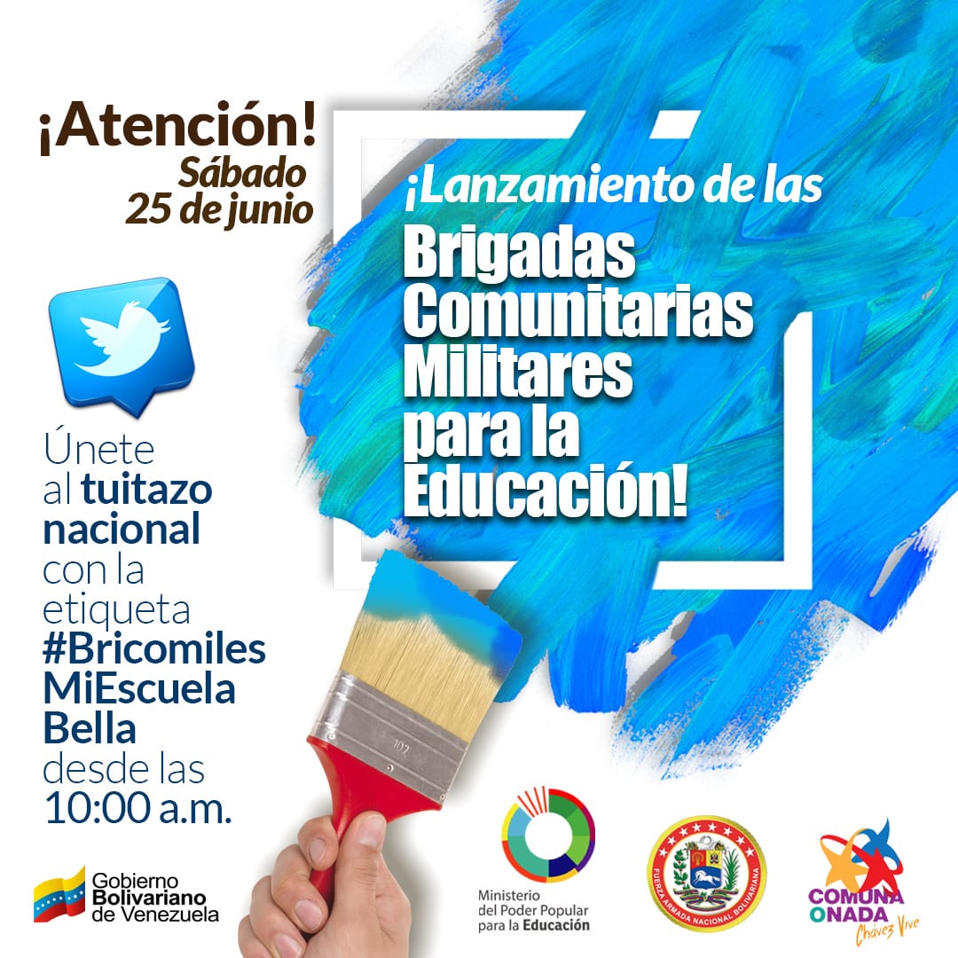 Cumpliendo con las orientaciones del Pte. <a href="/NicolasMaduro/">Nicolás Maduro</a> el día de hoy iniciamos las  Brigadas Comunitarias-Militares para la Educación (Bricomiles), vamos juntos a la recuperación de las infraestructuras educativas del estado.
#BricomilesMiEscuelaBella <a href="/_LaAvanzadora/">Yelitze Santaella</a>
