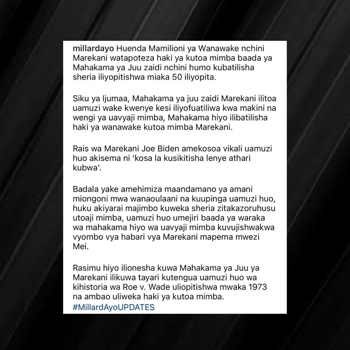 millardayo's tweet photo. Huenda Mamilioni ya Wanawake nchini Marekani watapoteza haki ya kutoa mimba baada ya Mahakama ya Juu zaidi nchini humo kubatilisha sheria iliyopitishwa miaka 50 iliyopita, Rais wa Marekani Joe Biden amekosoa vikali uamuzi huo akisema ni kosa la kusikitisha.
#MillardAyoUPDATES https://t.co/6ZR0kCF9bp