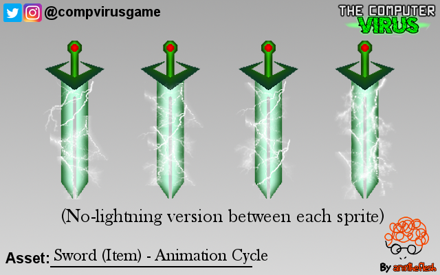 compvirusgame's tweet image. Concept Art: Swords!
Upon collecting a sword, you will gain access to the &apos;Sword Action&apos; ability.

When activated, you&apos;ll release projectiles that instantly destroys all firewalls &amp;amp; exterminators upon contact.
#GameDev #IndieDev #IndieGame #MobileGame #androidgame #IndieGameDev