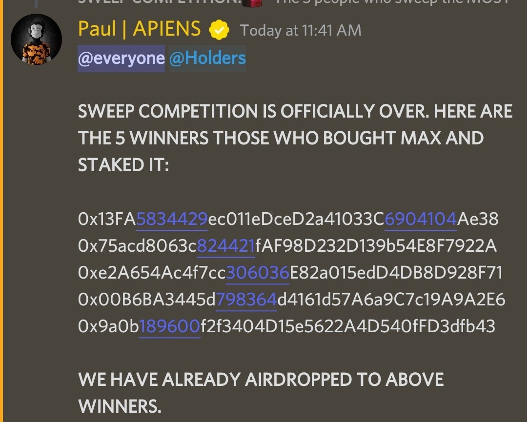 krunph91's tweet photo. I've won my first competition ever ❤️
Thanks for this free airdrop apien @TheApiens 
Im going to stake this aswell LFG!
#APIENS #apienstakeover https://t.co/2nLMCRlykB