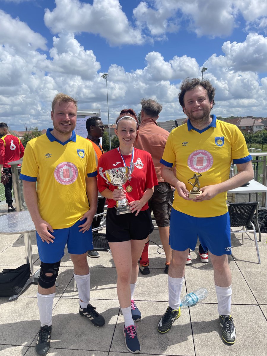 Presenting #OurCityCommunity Cup Women’s winning team Lebeq was ⁦<a href="/KyeDudd/">Kye Dudd</a>⁩ ⁦⁦⁦<a href="/TomRenhard/">Tom Renhard</a>⁩ to celebrate refugee week #cityofsanctuary ⁦<a href="/RefugeeWeek/">Refugee Week 🧡</a>⁩ ⁦<a href="/wesportap/">WesportAP</a>⁩ ⁦<a href="/CraddysEngineer/">CraddysEngineering</a>⁩ ⁦<a href="/BristolCoS/">Bristol CityofSanctuary</a>⁩ ⁦<a href="/BristolRoversCT/">Bristol Rovers CT</a>⁩ ⁦<a href="/GlosFA/">Gloucestershire FA ⚽</a>⁩