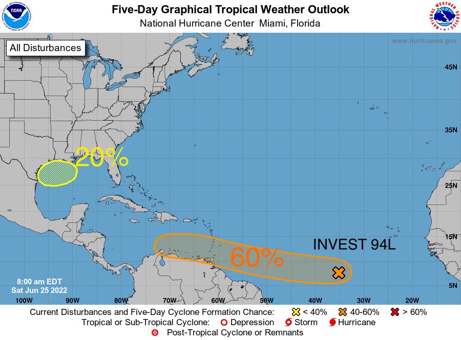 AlanSHolt's tweet photo. NW gulf being flagged by the NHC for a 20% chance for tropical development in the next 5 days. At this time main threat looks like heavy, flooding rains. Location will depend on if/how this feature develops. Wouldn’t expect much from intensity - lack of time it’ll have over water https://t.co/rKujjoAFwU