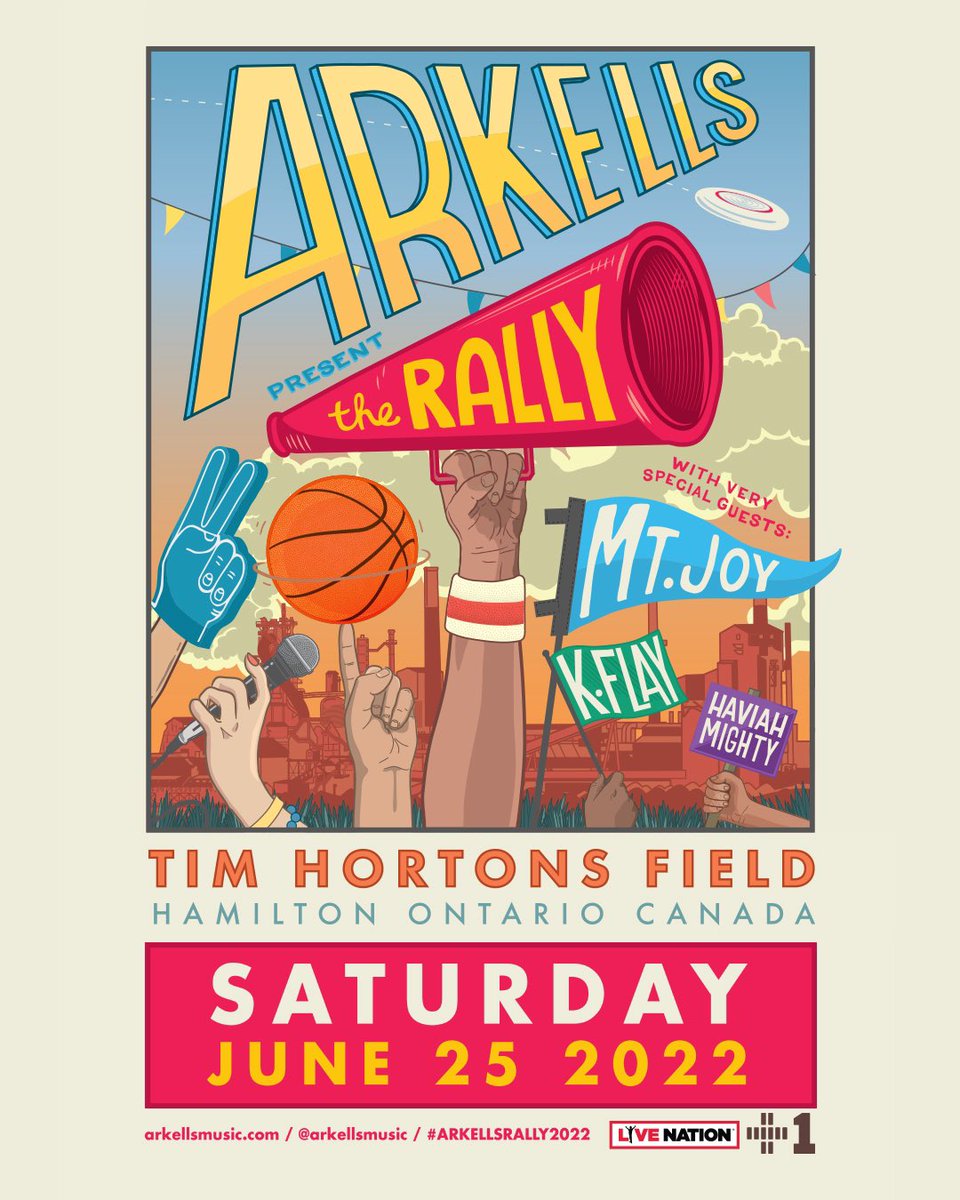 Today is the day 11am to 4 - Rally Market w/ @hamiltonflea at @TimHortonsField concourse (free!) 12:45pm - ride w/ Arkells & @HamOntBikeShare to the stadium (free!) 4:30 - doors 5:30 - @haviahmighty 6:15 - @kflay 7:30 - @MtJoyBand 9 - Arkells New tix: ticketmaster.ca/event/10005859…