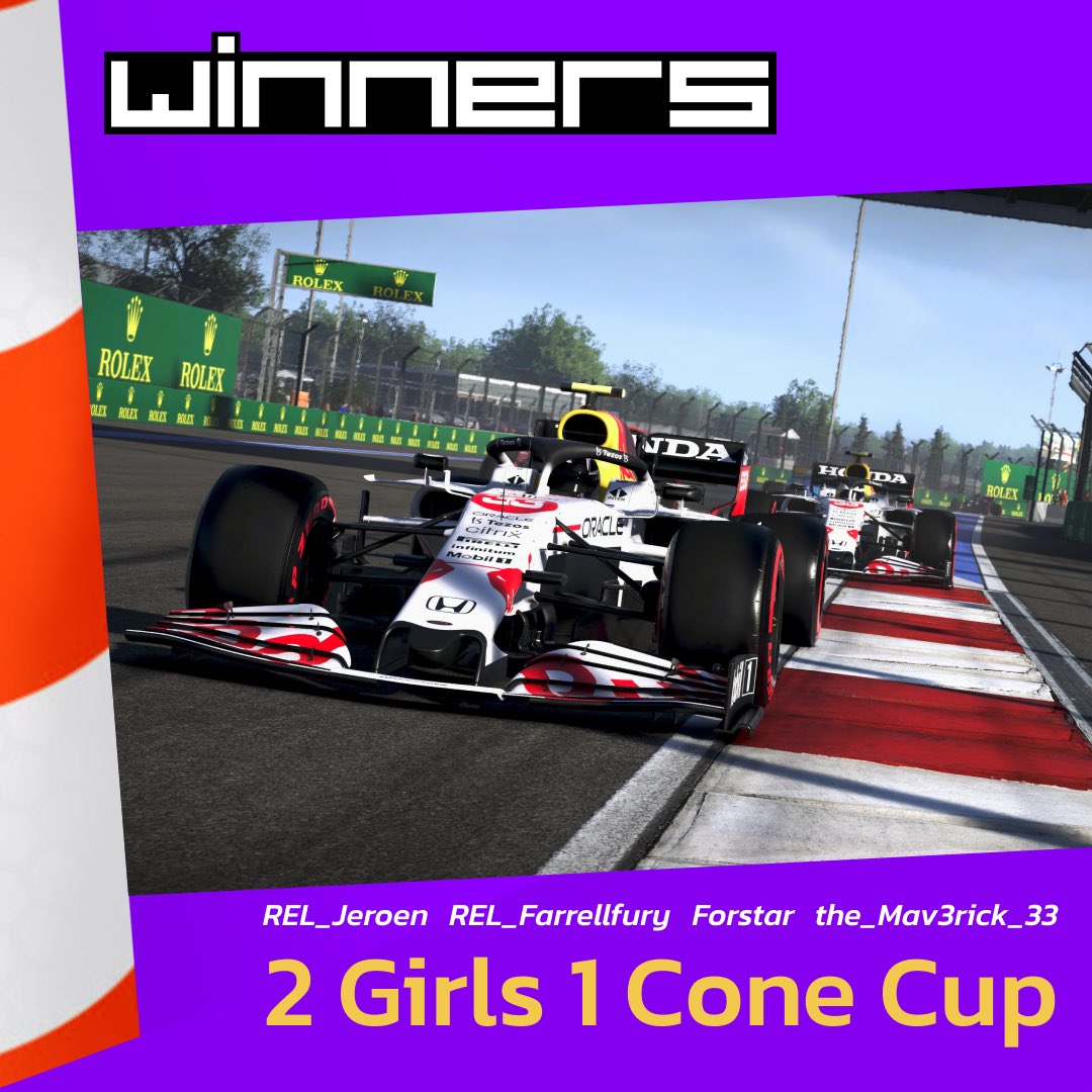 After a thrilling final of the cone cup with there being a tie at the top, 2 Girls 1 Cone Cup won by having the most wins in the final! Congrats to @Jeroen_Visser_ <a href="/REL_FarrellFury/">REL_FarrellFury</a> Forstar and the_Mav3rick!