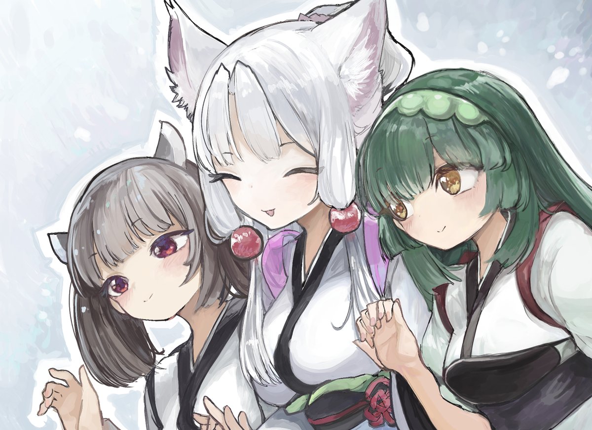 touhoku kiritan multiple girls white kimono japanese clothes 3girls sisters animal ears kimono  illustration images