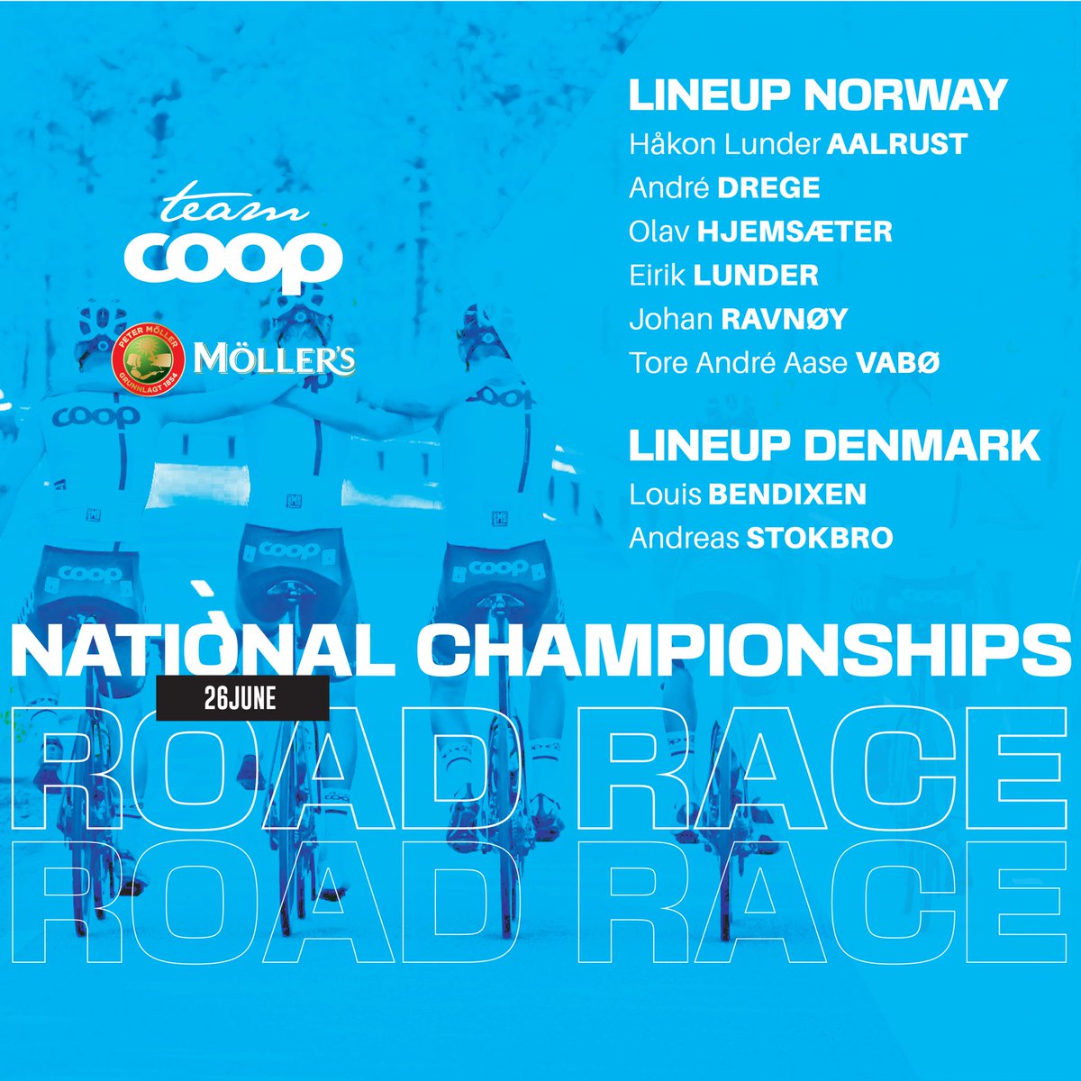 We got a big day ahead of us tomorrow, with the elite road race coming up for both our Norwegian and Danish riders. The boys are raring to go, and ready to give it all!🇳🇴🇩🇰

#teamcoopsykkel #fastertogether #husktranendin