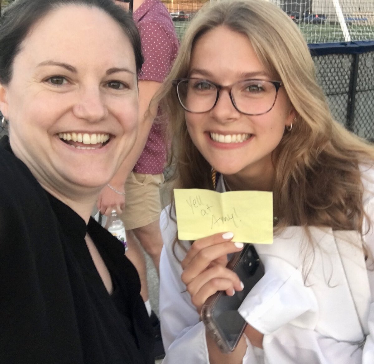 4 years ago I wrote a post-it note to remind me to “yell” at Amy bc she didn’t put away the colored pencils. It became a running joke &amp; I promised her that I would keep that note &amp; bring it to graduation to yell at her one more time. Last night, I fulfilled that promise.Congrats!