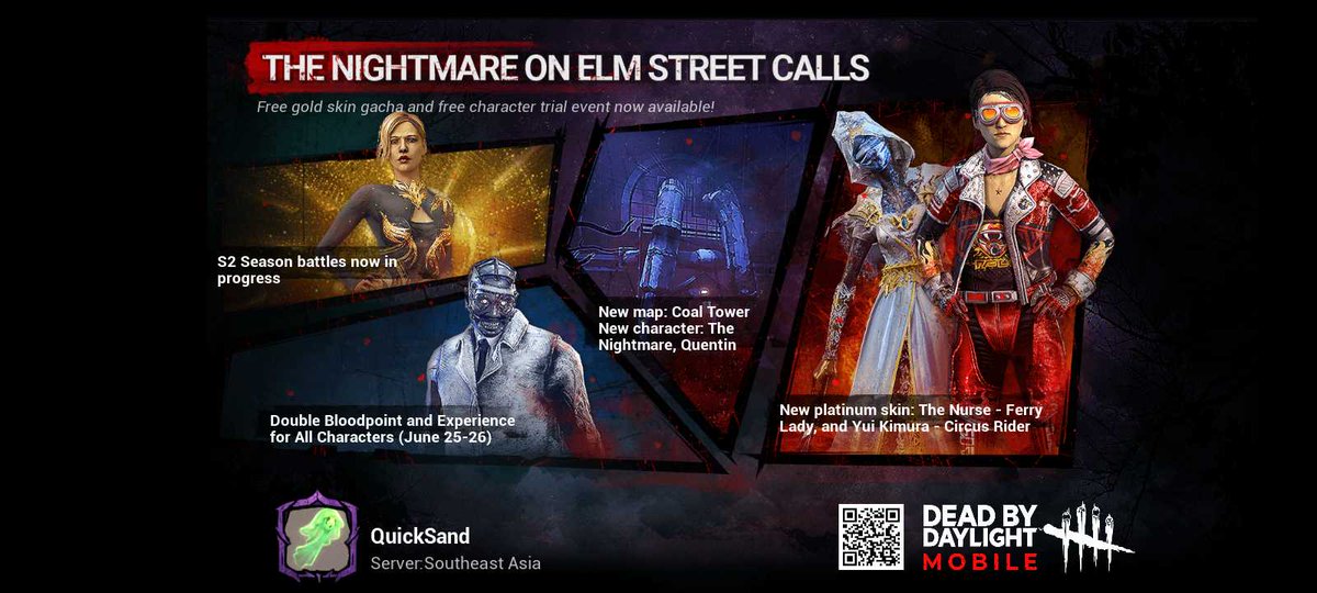rpy_asep93's tweet photo. The hit title Dead by Daylight Mobile has finally launched! Free gold skin gacha now available! Download NOW! https://t.co/QJpZ3AtCGK