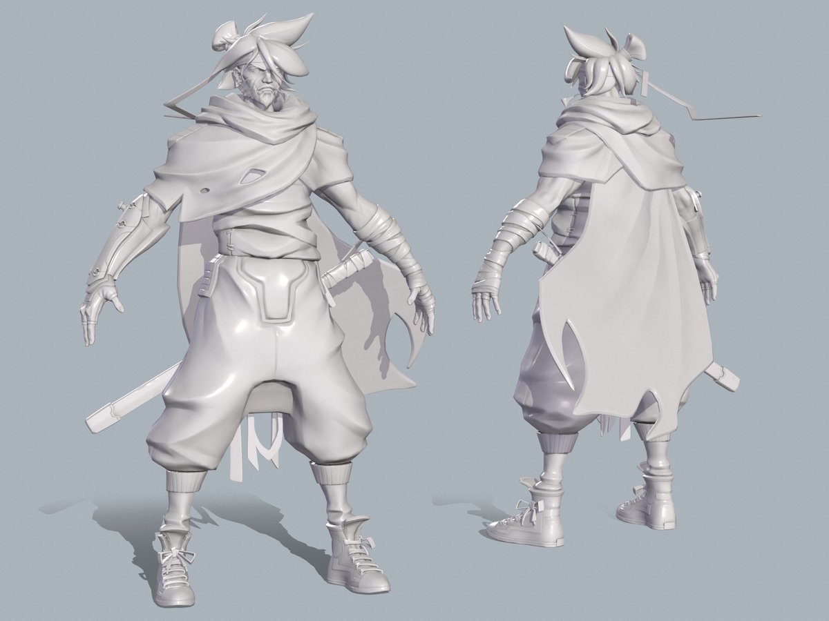 OtyMark's tweet photo. Before and after bake! 
Now the real hard part begins.. texturing. My goal is to present this Character in an Overwatch style. Now I will look at how to make anisotropic hair 😄 https://t.co/wcVtXNjtcm