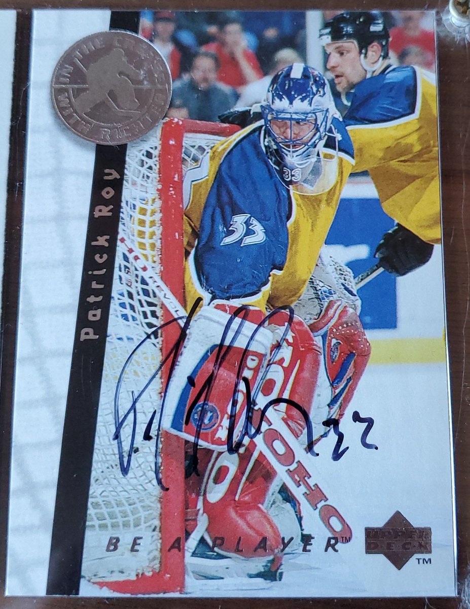 PaigesFall's tweet photo. Not a great day to be on social media yesterday here in the US so I apologize for not continuing my @UpperDeckHockey @StanleyCup giveaways.  

Hopefully this will make up for it.  

1995-1995 Upper Deck Be A Player Patrick Roy autograph for a random person who likes this post. https://t.co/VI9ek7CiRB