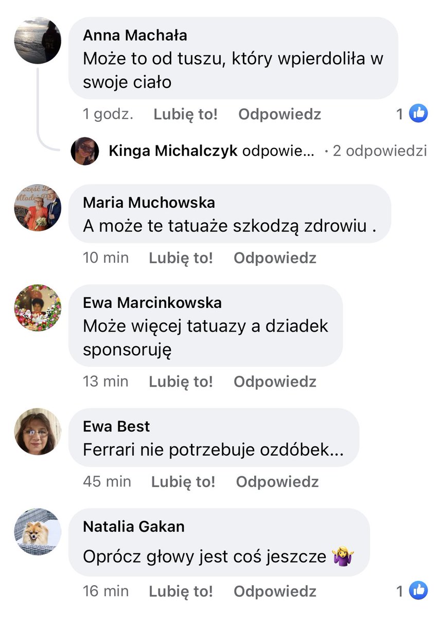 ktoś z dużą ilością tatuaży choruje na cokolwiek 

garażyny i janusze internetu: