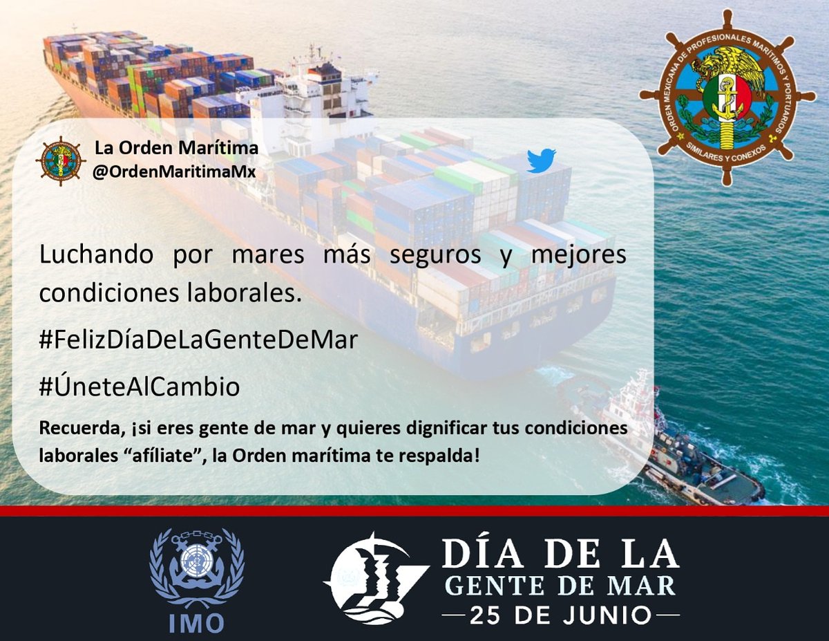 Feliz día de la Gente de Mar #DayoftheSeafarer #DíadeLaGenteDeMar
<a href="/MarinosMx/">Marinos Mercantes.Mx</a> <a href="/IMOHQ/">International Maritime Organization</a> <a href="/MMP_Union/">MM&P Union</a> <a href="/UCOCPTY/">UCOCPTY</a> <a href="/ITF_Americas/">ITF Americas</a>