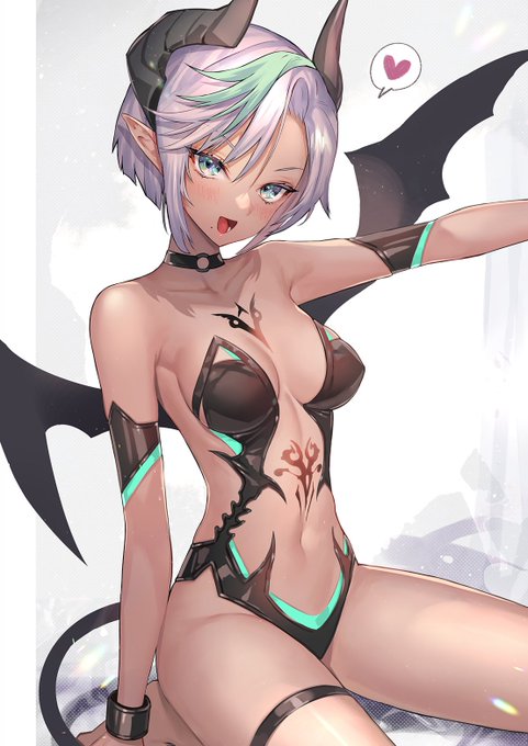 すでに猛暑のきざし…。以前描いた黒ギャル悪魔娘ちゃんの加筆verを( '-')っ✨✨ 