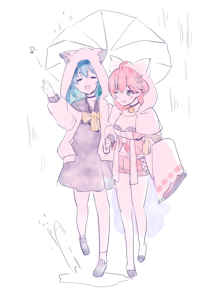 星街すいせい ,さくらみこ 「Singin' in the Rain
#ホロメンワンドロ625 #miko_A」|かんのー(神納)のイラスト