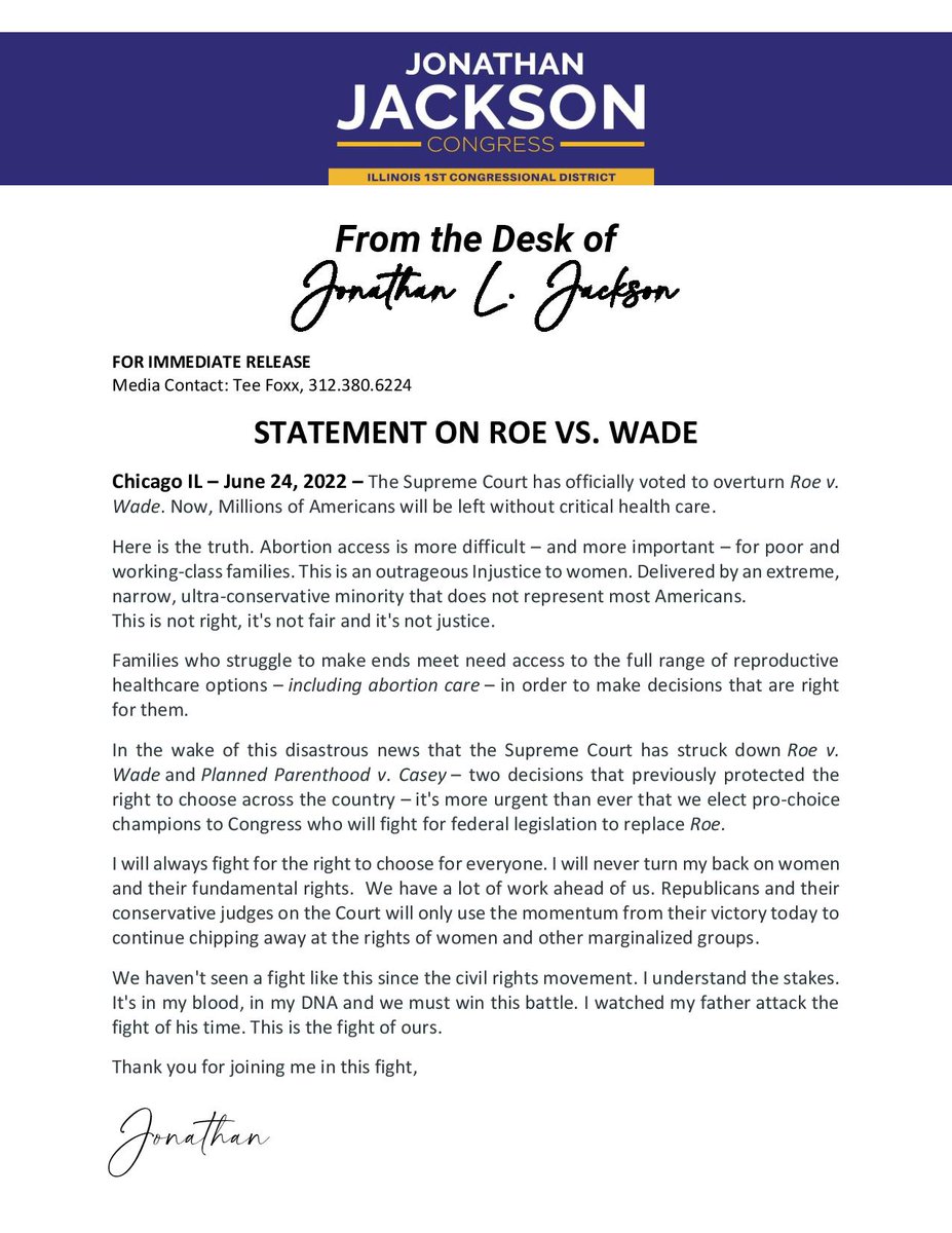 PDAIllinois's tweet photo. PDA's endorsed candidate for #IL01  @CongressJackson's statement on #RoeVsWade https://t.co/3LffNSPx22