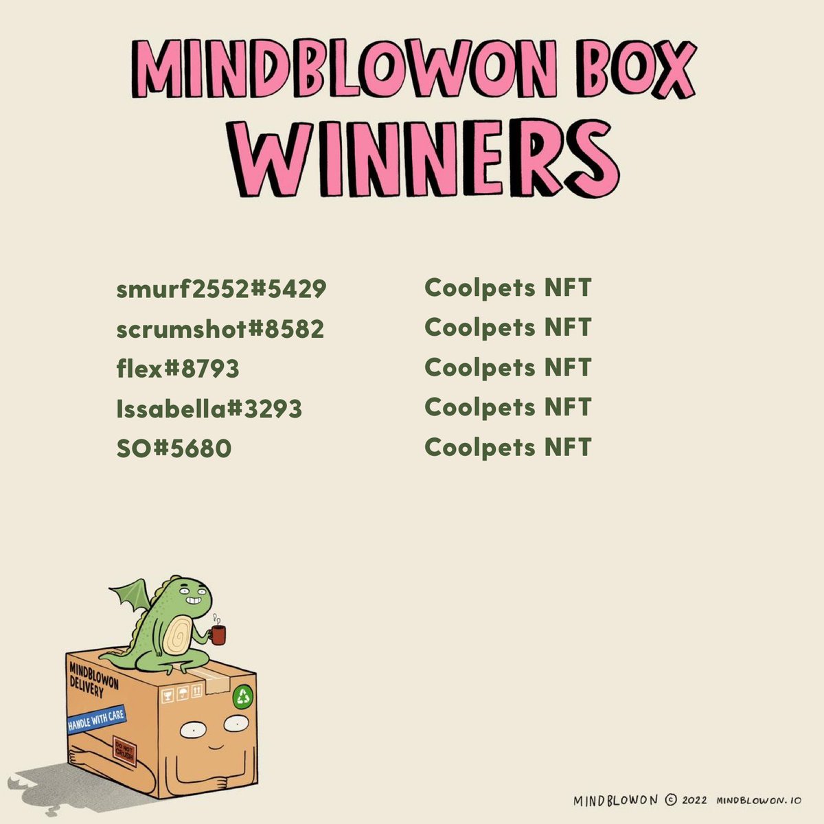 Congrats to all Mindblowon Box winners! 📦🤩🥳

Stay tuned for the next raffle in 2 weeks!! 🚀
We have a special surprise in the next 📦 for our holders 🦐🤫 

Turn that notifications on Shrimps😍🔔