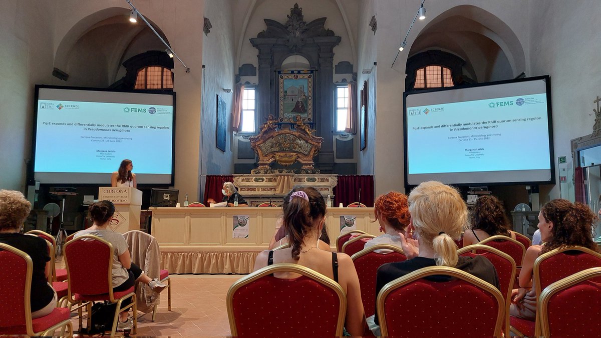 AleFortuna24's tweet photo. @MorganaLetizia is telling us an amazing story about PqsE and RhlR at #CortonaProcarioti. Next stop: #Cell2CellBacteria22 https://t.co/DLDC2KAhAx