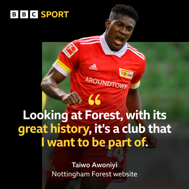 BBCSport's tweet photo. Nottingham Forest have splashed the cash!💰

The Nigerian forward arrives at The City Ground joins for a club-record fee. 

Read ⤵️ #BBCFootball