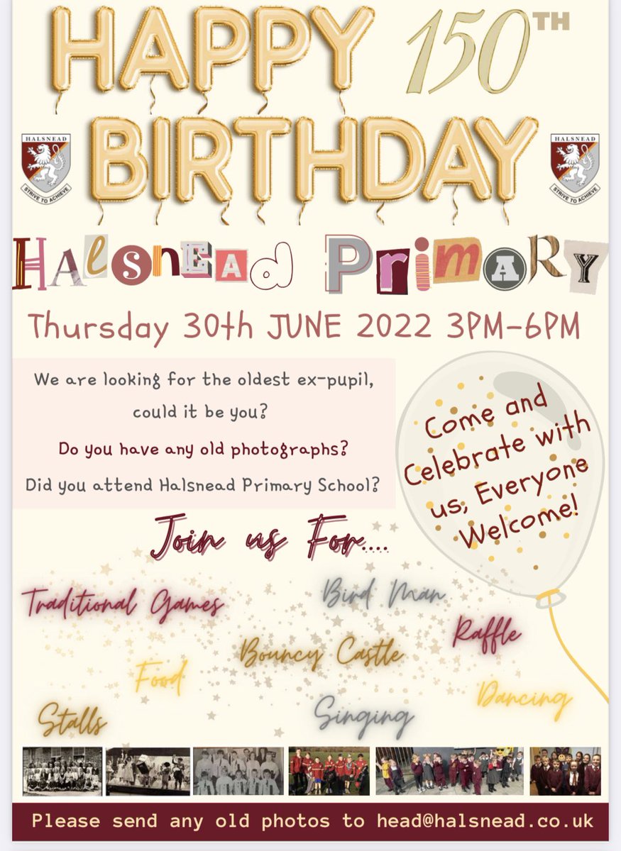 MrsElwill's tweet photo. @Halsneadschool 150th Birthday this week. Can anyone support with any prizes or donations? Thanks @RadioCityLeanne @RadioCity967 @stjohnsbeacon #150birthday https://t.co/4qiYzSDX2l