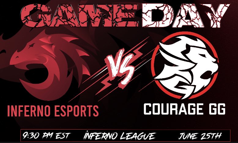 Game day!!!

<a href="/SynergeticR6/">Inferno Esports R6</a> takes on <a href="/CourageArmy/">Courage</a> 

Let’s get the win Inferno!!!

#infernoleague #comp #esports