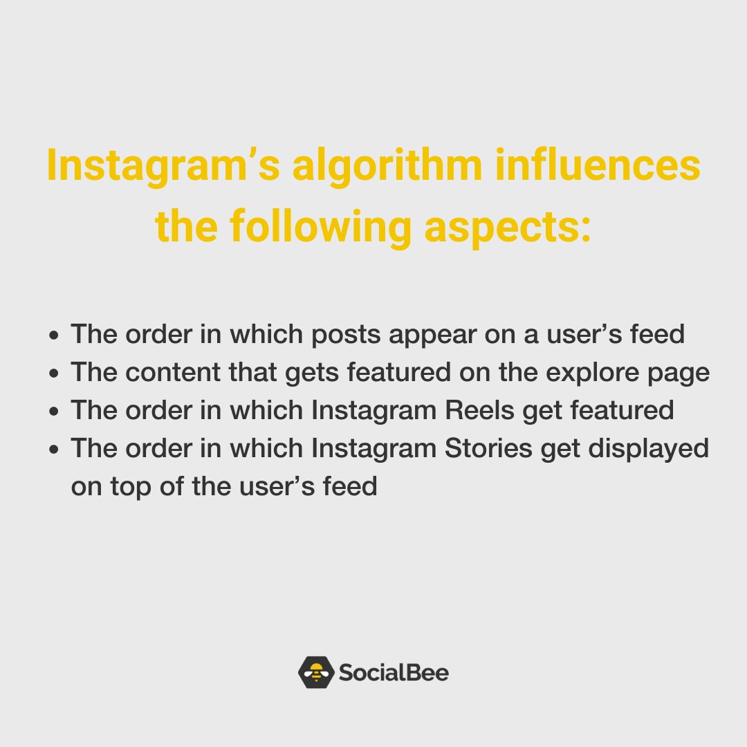 SocialBeeHQ's tweet image. While IG algorithms vary depending on the type of content, one thing&apos;s certain: they influence all these aspects enlisted right here.

👓 Read more about social media algorithms below:
socialbee.io/blog/social-me…

#SocialMediaAlgorithm #Algorithms #SocialMedia #SocialBee