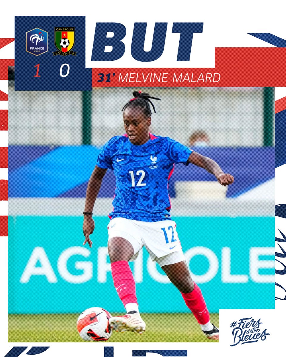 equipedefranceF's tweet photo. ⚽️ @MelvineMalard ouvre le score d'une frappe croisée ! Les Bleues prennent les commandes 🔥

🇫🇷1-0🇨🇲 | #FRACAM | #FiersdetreBleues https://t.co/6ezOaXxq6K