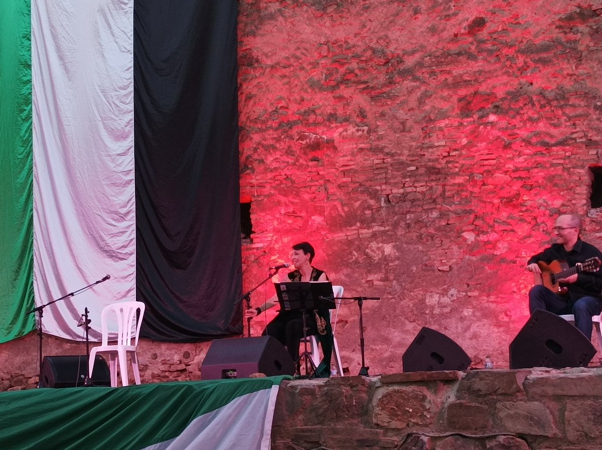 alqudsandalucia's tweet photo. concierto “La ruta de la Dignidad”: Gani Mirzo Ensemble, con Neila Benbey, Ibrahim Keivo (Siria), Juan José Barreda, Josean Martín y Fran Lasuen.
• Danza oriental #EsalimDanza 
• Grupo «Sí, hombre sí».
#XXVelada#Gibralfaro por #Palestina

 #SiHombreSi #DignityRoad https://t.co/ebKf5HNfYK