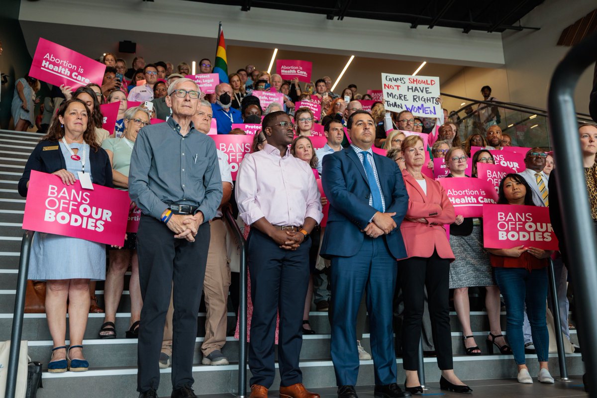 Tony4WI's tweet photo. I’m in La Crosse with @tammybaldwin, @JoshKaulWI, @DavidCCrowley, and @gretaneubauer standing up for abortion rights. Democrats are the last line of defense for abortion rights in Wisconsin and we’ll keep fighting for reproductive healthcare access as long as we’re in office. https://t.co/zF470Da1u6