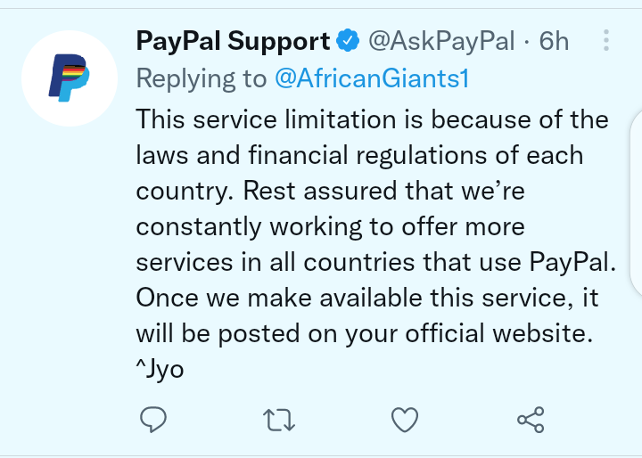 AfricanGiants1's tweet photo. #cbnallowpaypal
@AskPayPal told us it's our country's regulation. You can't regulate us to poverty and pain.
#letpaypalreceiveinnigeria https://t.co/sYe557tuEf