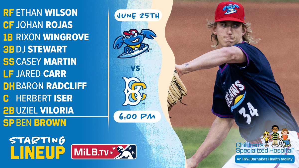 BlueClaws's tweet photo. Ben Brown on the hill tonight in Brooklyn, a 6:00 start. Here's the @RWJBarnabas BlueClaws Lineup! #GoClaws https://t.co/i8M8Pv4W1f