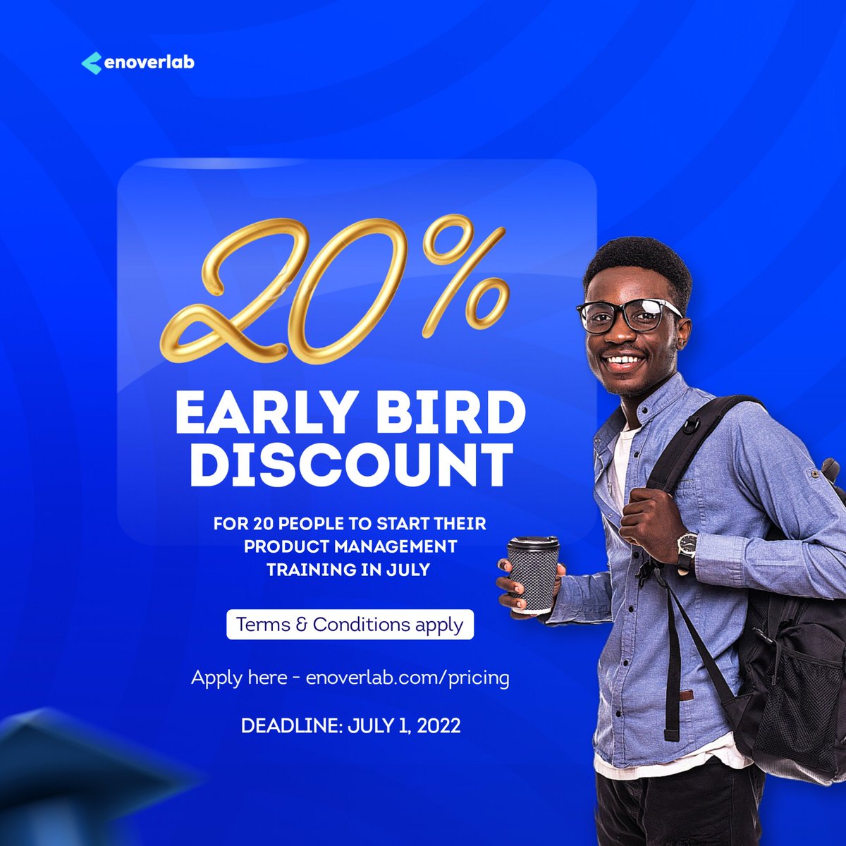 enoverlab's tweet photo. Enoverlab is offering a 20% discount to aspiring PMs who are looking to transition into product management.

Offer is Valid from now till the 1st of July!!

For more information: Visit https://t.co/oJChiNLkx1 or click the link in bio https://t.co/AADrC7BHrd