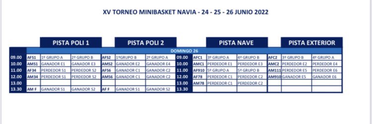 CBNavia's tweet photo. 🚨AVISO IMPORTANTE🚨
#CBNaviaMini22
Los partidos de mañana domingo seguirán el calendario inicial, utilizándose la Pista EXTERIOR (junto al Polideportivo). https://t.co/z3LTl5CkWn