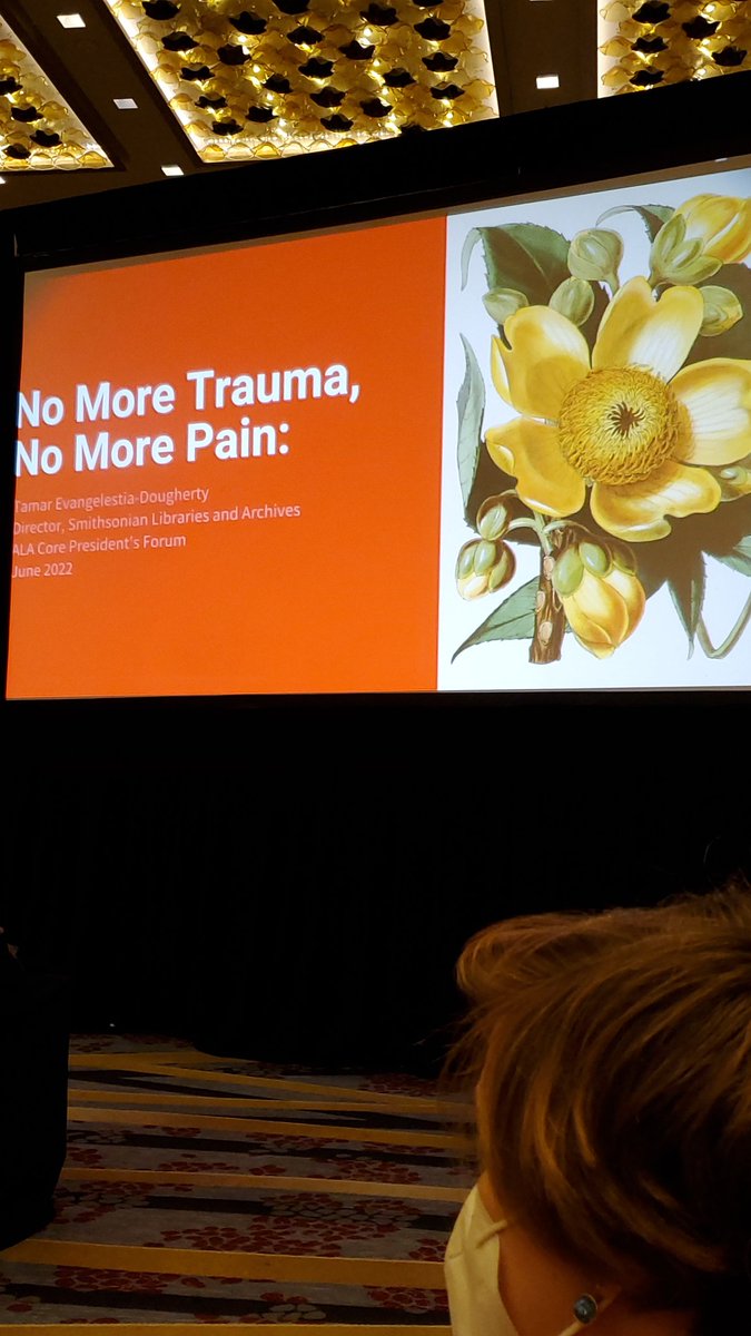 raferrante's tweet photo. @evangelestia brings it with her vision of libraries' potential for healing and reclaiming value #ALA2022 #ALACore @SILibraries @SmithsonianArch https://t.co/wuJGZIdYJo