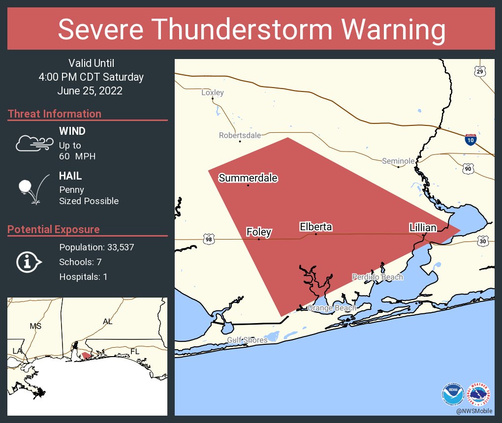 NWS Mobile on Twitter "Severe Thunderstorm Warning including Foley AL