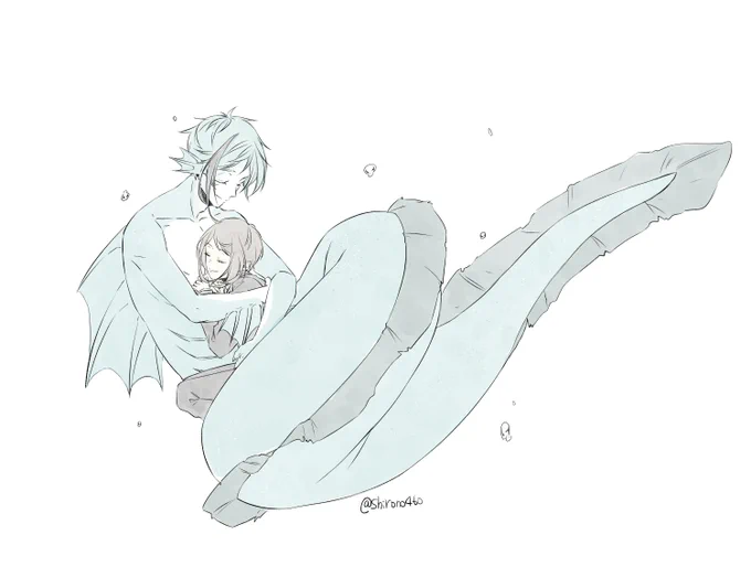  邪魔があってなかなか描き進められなくて遅くなりましたがこんな感じ!?水中でぎゅーってしてるの可愛い 