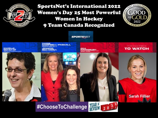 ladies1sthockey's tweet photo. D2D “Dare 2 Dream” 21/22 Year In Review Moment 62 – Part 2 @Sportsnet International Women’s Day #IWD2022 Top 25 Most Powerful Women In Hockey Canadian Alumni/Players rounding out the recognition Goyette @CassieCampbell @JenBotterill Kingsbury @SarahFillier91 #ChoseToChallenge https://t.co/ppEbxErIGJ