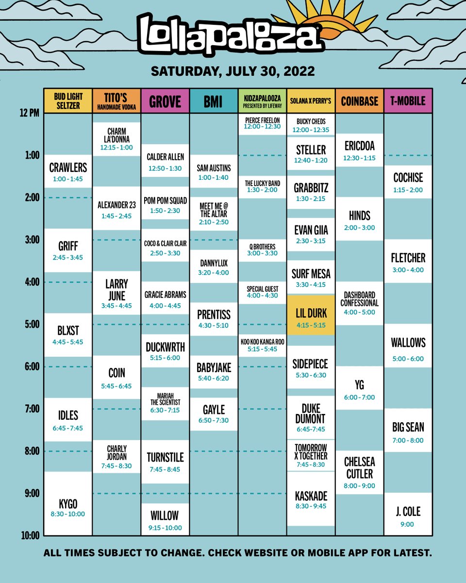 2022 Lollapalooza schedule