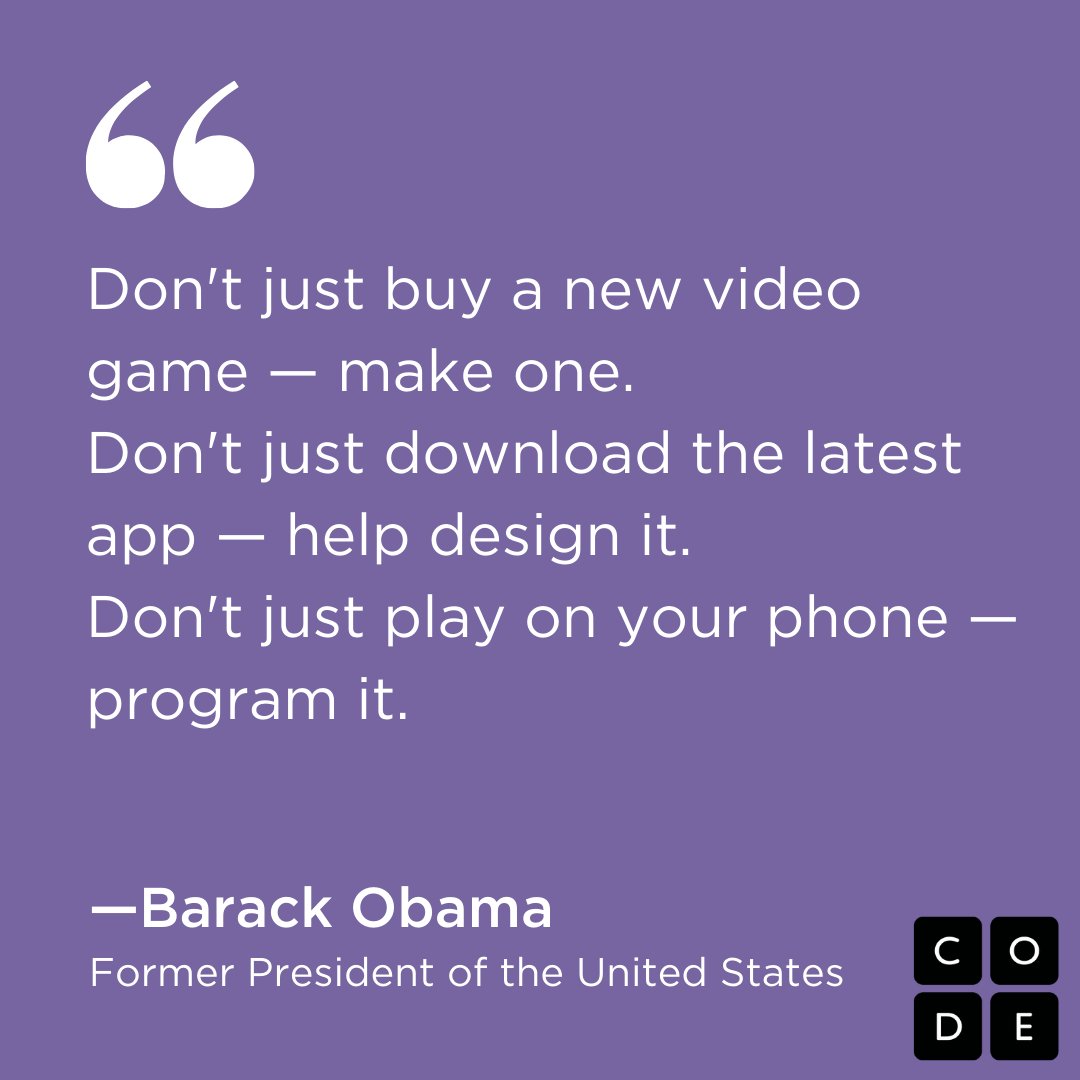 codeorg's tweet photo. Motivational words for any aspiring developer. 👨💻👩💻 Thank you for your support, @BarackObama! https://t.co/AUnwm8pL9v