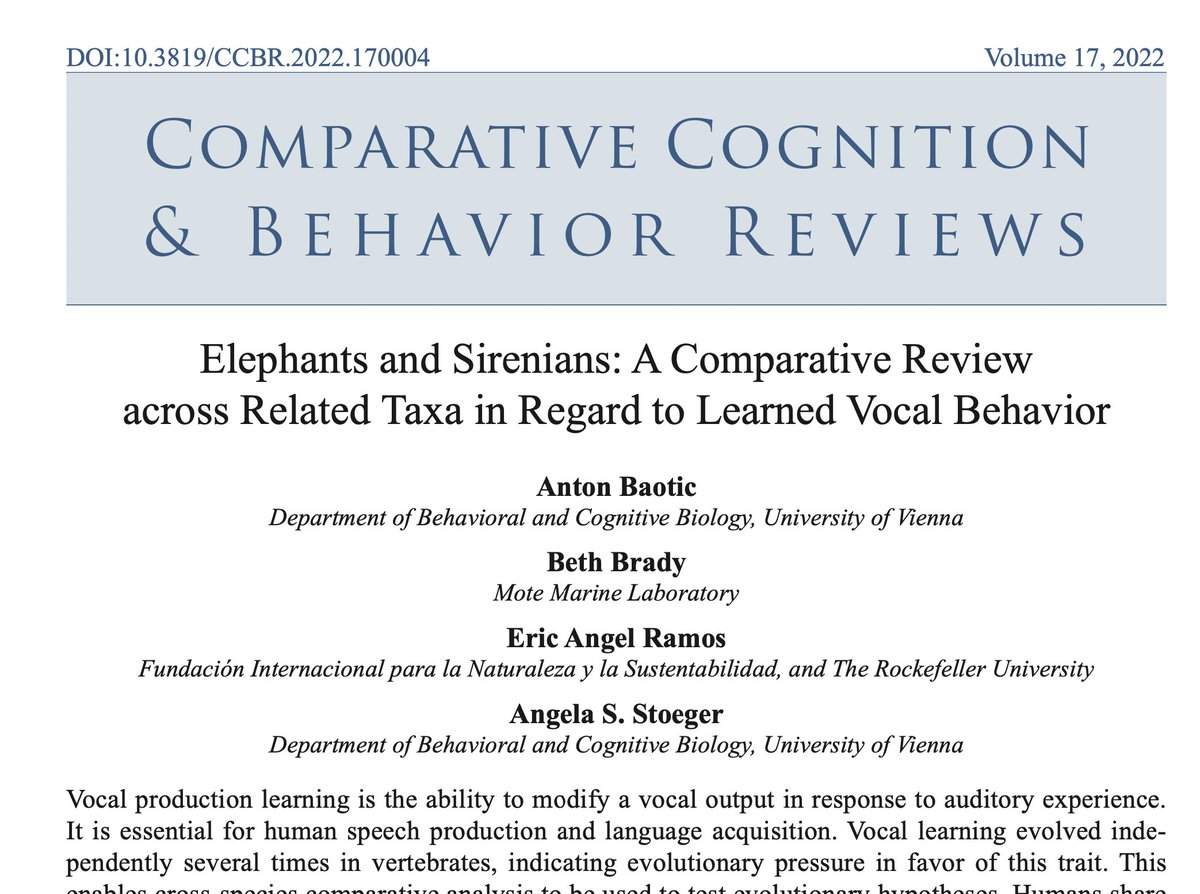 EricAngelRamos's tweet photo. Did you know #manatees and #elephants are cousins and make super similar-looking sounds??? Do you want to know MORE??? Then check out our newest #openaccess #review paper on #vocallearning in elephants and #sirenians. @FINS_NGO @AntonBaotic  Read it here: https://t.co/IXtQ4QwAOz https://t.co/hyLw34GY27