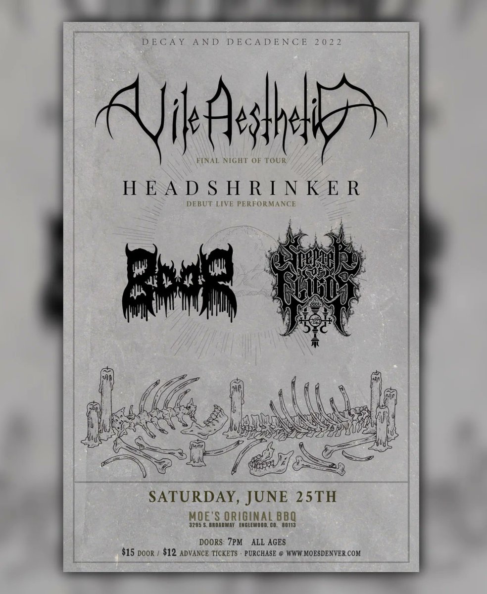 VileAesthetic's tweet photo. TONIGHT. ⚔️⛓️ Celebrate the era of Decay and Decadence with us on the final night of tour in Denver, Colorado.
🎟:
https://t.co/cCSIYUk1Sx
#blackmetal #usbm #metaltour #coloradometal #coloradomusic #denver #denvercolorado #denvermetal #coloradoblackmetal #vileaesthetic https://t.co/xG1gdaHync