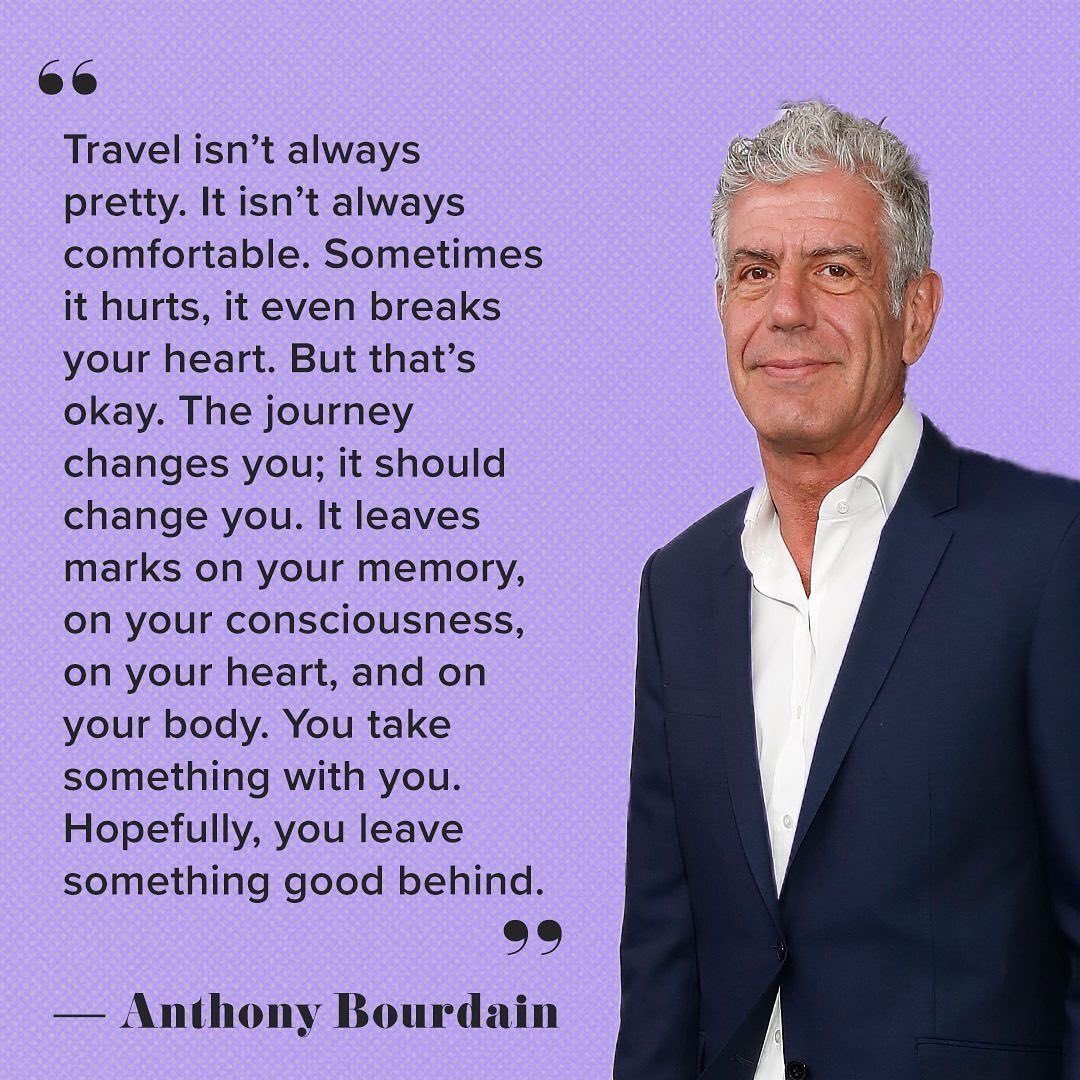 It’s been a while since I’ve tweeted, but there’s no better day to reemerge… Travel often. Learn often. Make the world a better place. #AnthonyBourdain ❤️