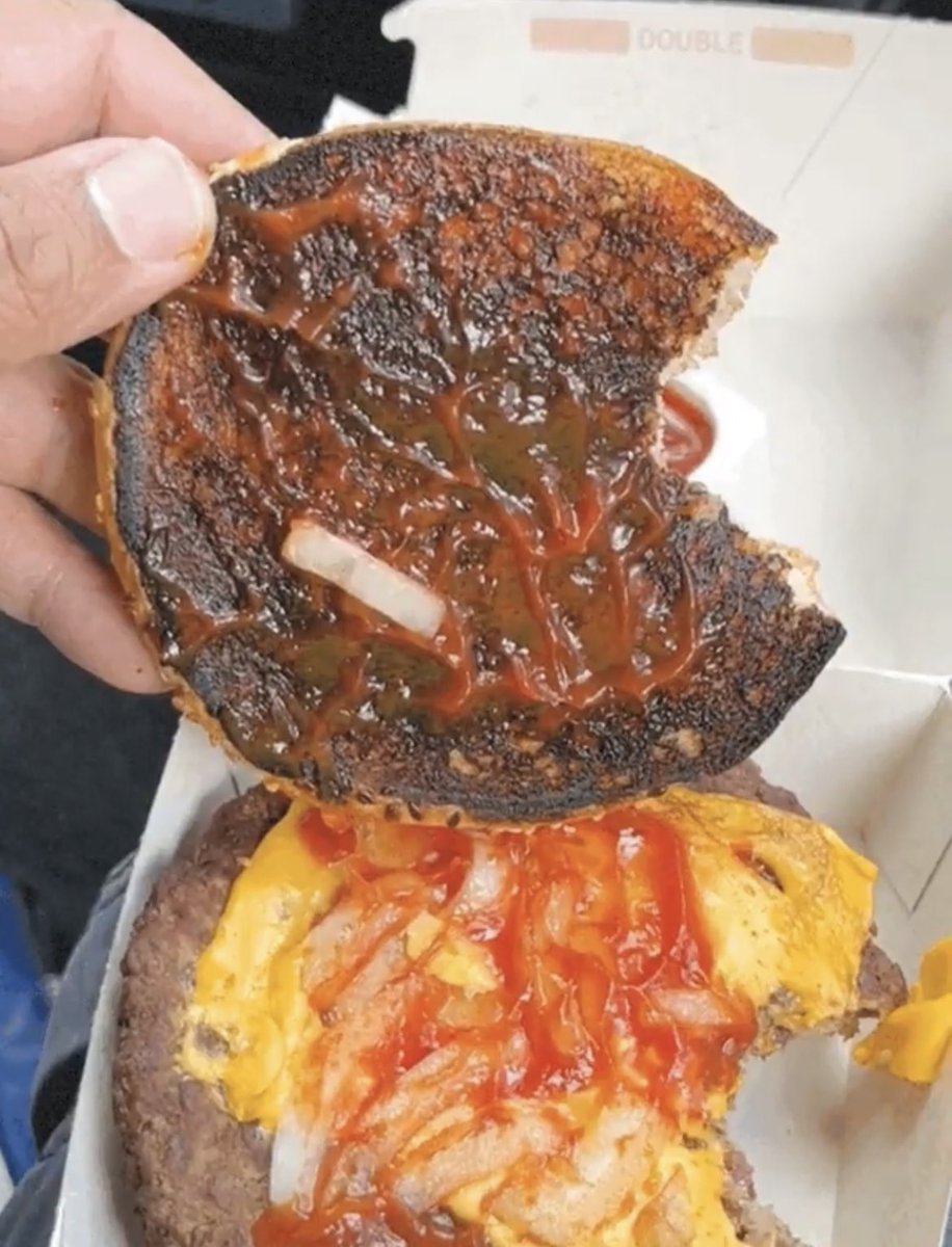 pictureinme's tweet photo. @McDonalds Just had a #McDonalds 1/4 pounder with cheese from@your Brixton store. Someone needs to have a word with the griller. The beef patty was stone cold and the bun was blacker than tar!! #imlovinvingitNOT https://t.co/xe50I9MdbW