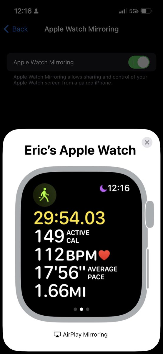 ericrabil's tweet photo. YOU CAN SCREEN SHARE YOUR APPLE WATCH TO YOUR IPHONE???? https://t.co/eahSb6L21r
