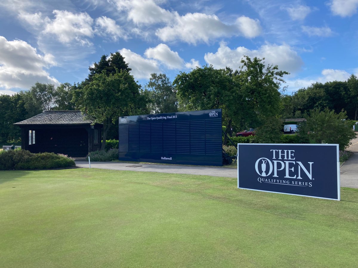 Hollinwell's tweet photo. The @RandA have almost finished setting up for Tuesdays Final Qualifying for @TheOpen. Spectators will be very welcome on the day! https://t.co/IQxcALPBu6