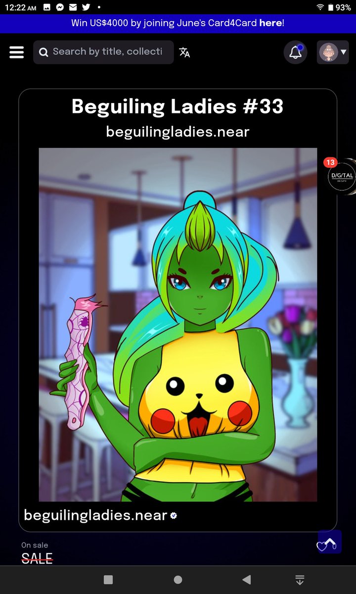 aielnq's tweet photo. No more "aww I want one too" phase while watching my friends have @BeguilingLadies on their collectibles.
Aaaah!! It also has the pokemon character I like! Pika pika~? PIKACHUUU!! π€£π
#BeguilingLadies #NFT https://t.co/l2bvWJkYUz