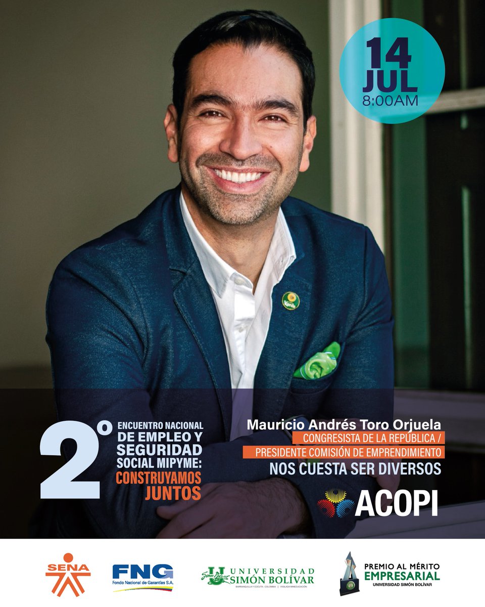 Felices de confirmar la presencia del Dr. Mauricio Andrés Toro Orjuela, <a href="/MauroToroO/">Mauricio Toro</a> Congresista de la República, Presidente de la Comisión de Emprendimiento. En el 2DO ENCUENTRO NACIONAL DE EMPLEO Y SEGURIDAD SOCIAL MIPYME
¡No te la pierdas! tinyurl.com/2p82wwj9