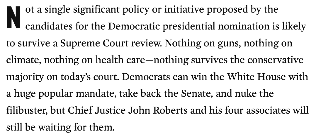 As <a href="/ElieNYC/">Elie Mystal</a> points out here, the current Supreme Court will overturn any legislation Congress might actually pass. If we want to not live in Gilead, we have to reform the Supreme Court: thenation.com/article/politi…