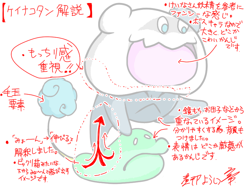 ケイナコタンボス、解説画像を載せるのを忘れてました。何卒。 (こちらは残念ながら不採用でしたのでゲームには出ないと思われます。)#酩酊堂 #酩酊堂RPG