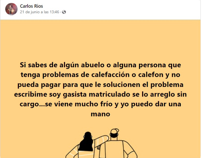 Un gasista arregla gratis las estufas de las personas que no tienen recursos
Mendoza. facebook.com/photo/?fbid=51…
Por:
Natalia Mantineo
natalia.mantineo@elsol.com.ar
<a href="/mantineon/">Natalia Mantineo</a>